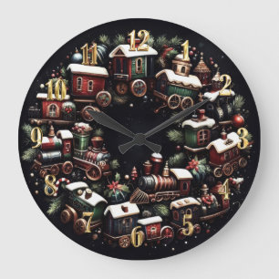 Aquarellbahn auf Schwarzen Weihnachten Große Wanduhr