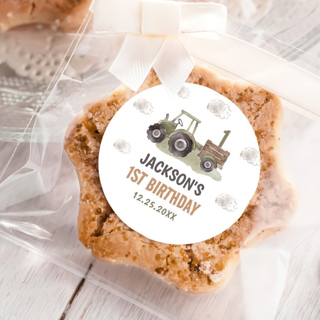 Aquarellbahn Bauernhof 1. Geburtstag Runder Aufkleber (Von Creator hochgeladen)