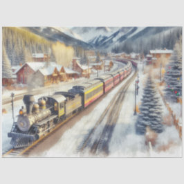 Aquarellbahn im Winter mit Schneepapier Seidenpapier