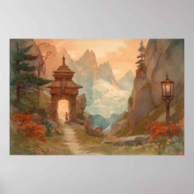 Aquarellbahn Tor zur neuen Welt Poster (Vorne)