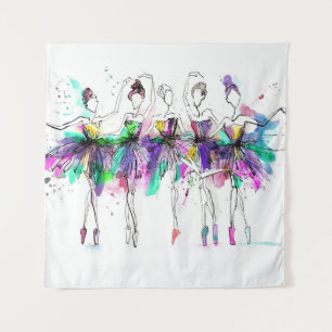 Aquarellballerinas: Illustration des hellen Tanzes Wandteppich