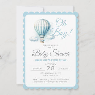Aquarellballon & Bear Oh Boy Baby Dusche Einladung