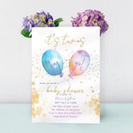 Aquarellballon Pink Blue Twin Baby Dusche Einladung