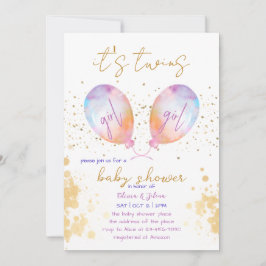 Aquarellballon Pink Twin Girl Babydusche Einladung