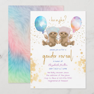 Aquarellballon Teddy Bear Funny Gender Reveal Einladung