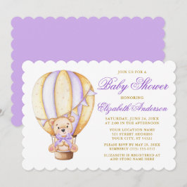 Aquarellballon Teddy Bear Lila Babydusche Einladung