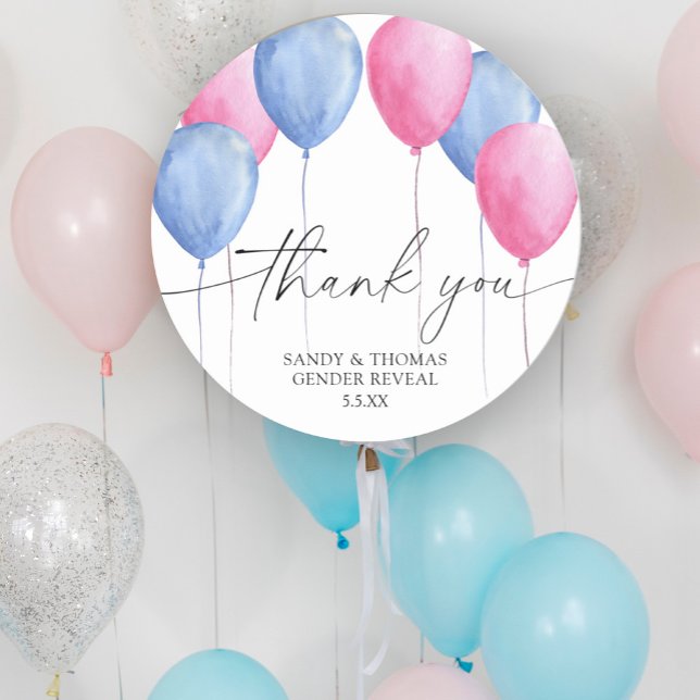 Aquarellballons Danke für die Gender-Enthüllung Runder Aufkleber (Von Creator hochgeladen)