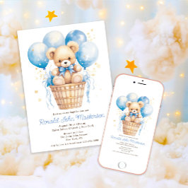 Aquarellballons mit Teddy Bären Boy Taufe Einladung