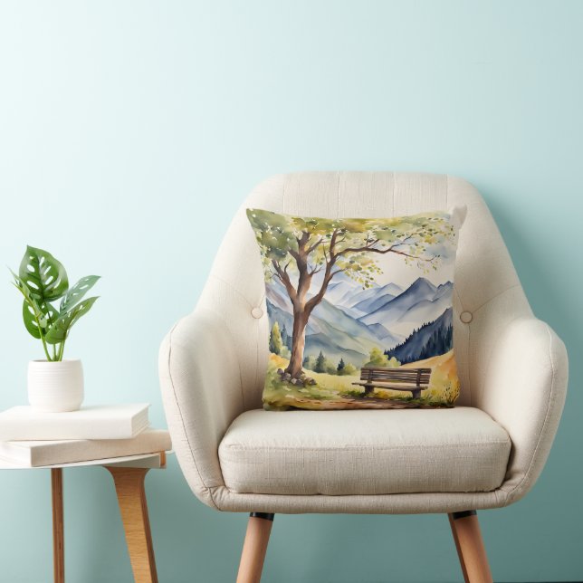 Aquarellbank und Gebirgslandschaft Kissen (Stuhl )