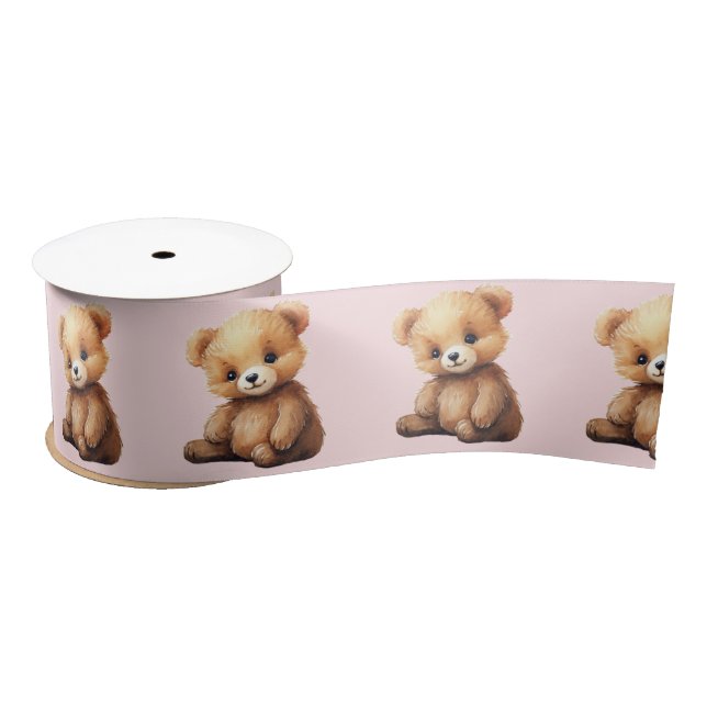 Aquarellbär auf Rosa Satinband (Spule)