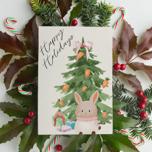 Aquarellbär Bunny Tree Pet Lover Weihnachtswohnung Feiertagskarte