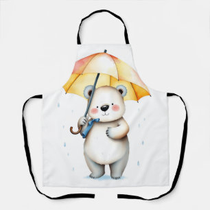 Aquarellbär mit Regenschirm und Regentropfen Schürze