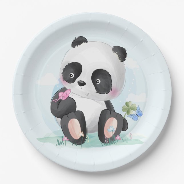 Aquarellbär mit Schmetterlingen Pappteller (Vorderseite)