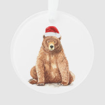 Aquarellbär mit Weihnachtsmannmütze