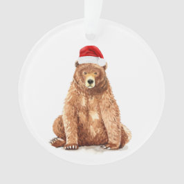 Aquarellbär mit Weihnachtsmannmütze Ornament