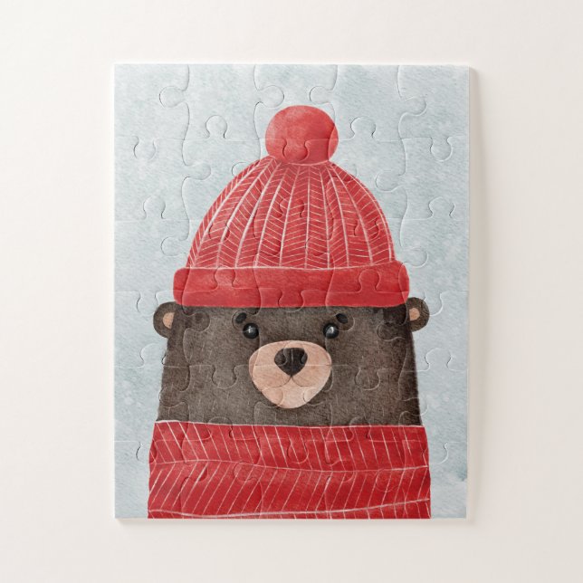 Aquarellbär niedlich. Weihnachtswaldtier (Vertikal)