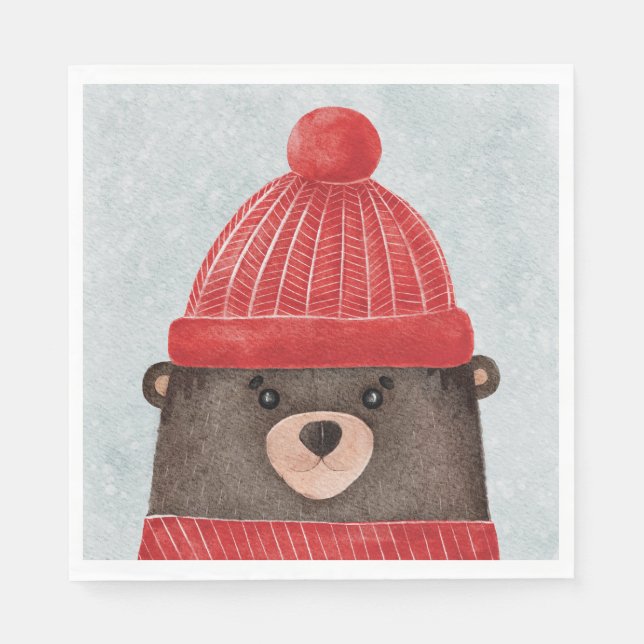 Aquarellbär niedlich. Weihnachtswaldtier Serviette (Vorderseite)
