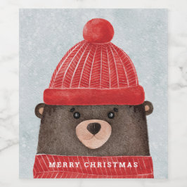 Aquarellbär niedlich. Weihnachtswaldtier Weinetikett