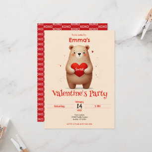 Aquarellbär Rotes Herz xo Valentinus Party Einladung