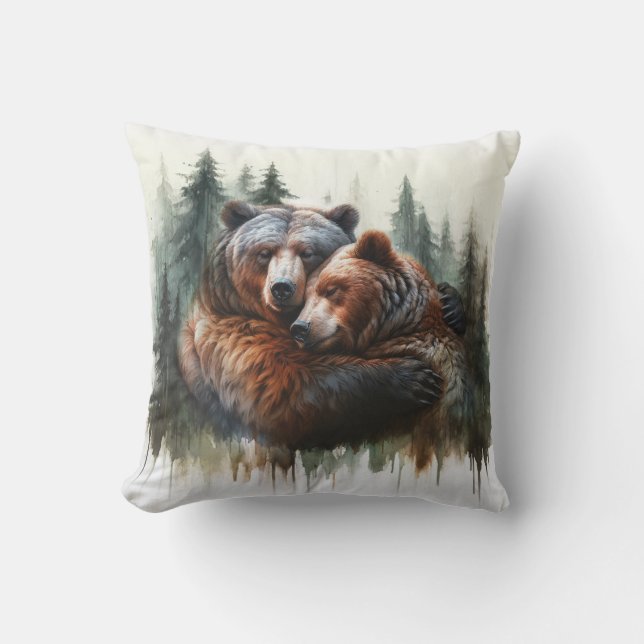 Aquarellbären & Bäume Rustikale Wildnis Kissen (Vorderseite)