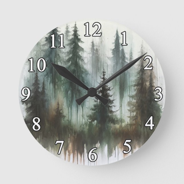 Aquarellbären & Bäume Rustikale Wildnis Runde Wanduhr (Vorderseite)
