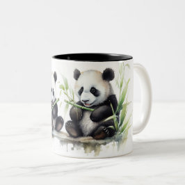 Aquarellbären mit Bambus Zweifarbige Tasse