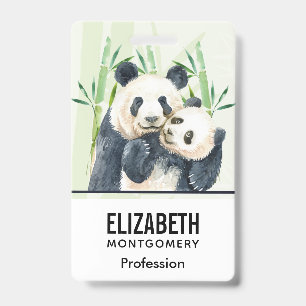 Aquarellbären Panda Bears Mama & Baby in Bamboo Ausweis