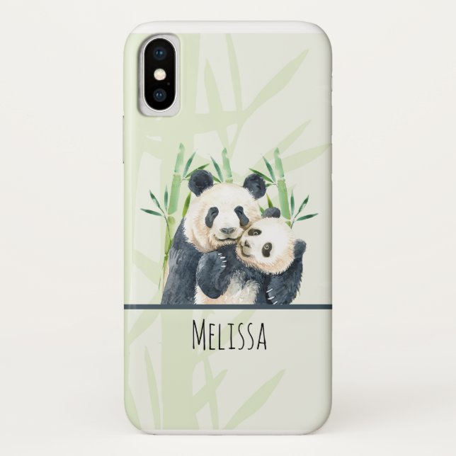 Aquarellbären Panda Bears Mama & Baby in Bamboo Case-Mate iPhone Hülle (Rückseite)