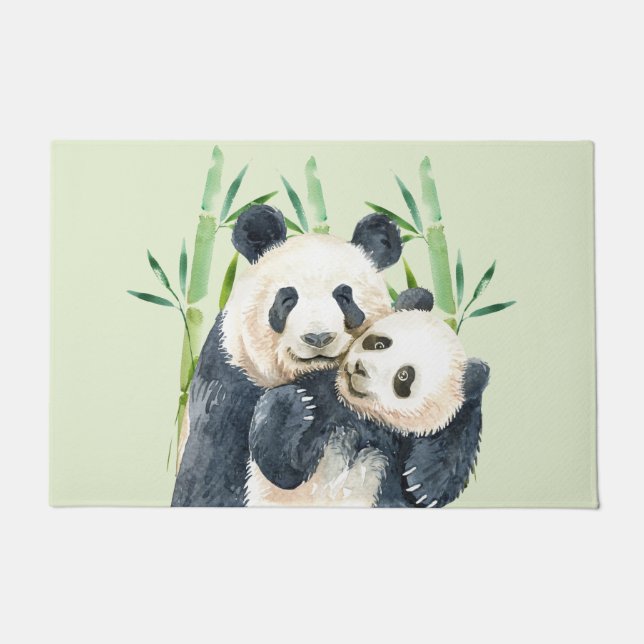 Aquarellbären Panda Bears Mama & Baby in Bamboo Fußmatte (Vorderseite)