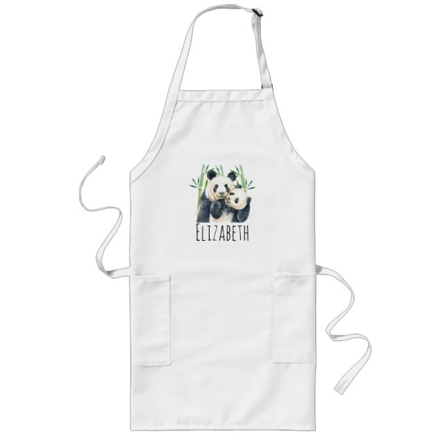 Aquarellbären Panda Bears Mama & Baby in Bamboo Lange Schürze (Vorne)