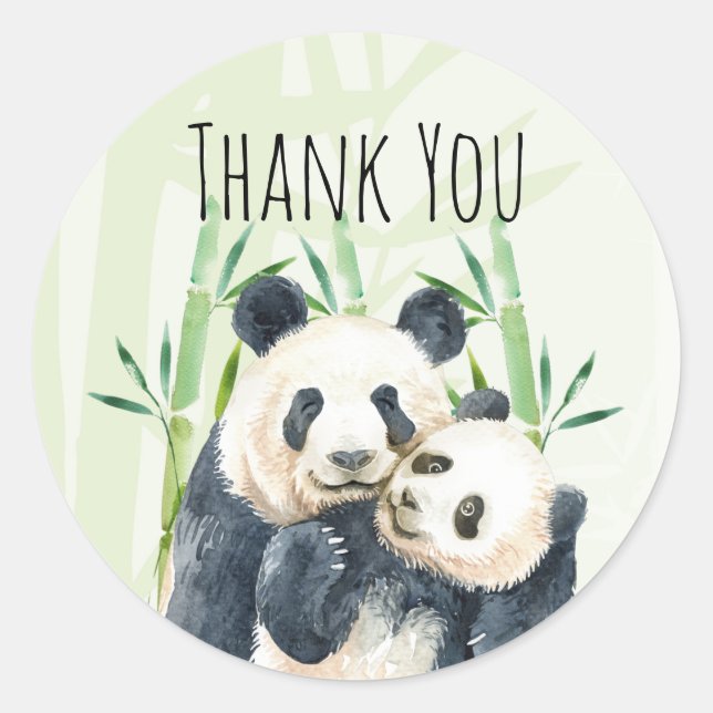 Aquarellbären Panda Bears Mama & Baby in Bamboo Runder Aufkleber (Vorderseite)
