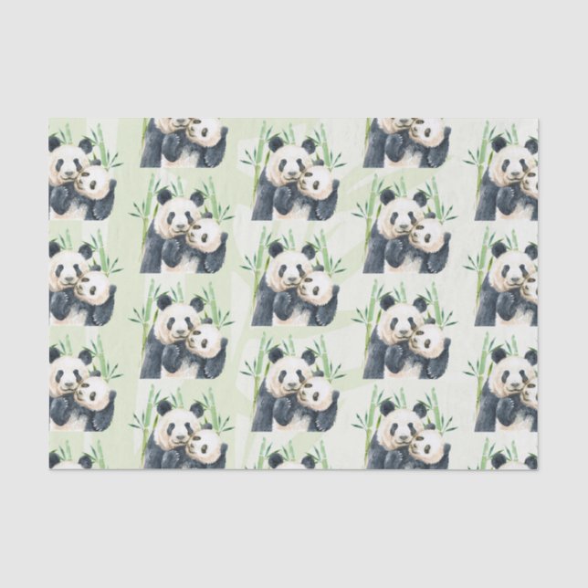 Aquarellbären Panda Bears Mama & Baby in Bamboo Seidenpapier (Vorderseite)