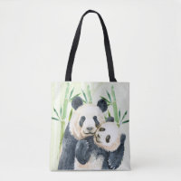 Aquarellbären Panda Bears Mama & Baby in Bamboo