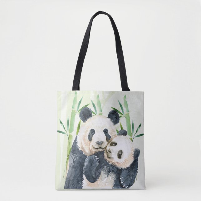 Aquarellbären Panda Bears Mama & Baby in Bamboo Tasche (Vorderseite)