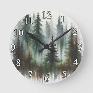 Aquarellbären und Bäume rustikale Wildnis Runde Wanduhr
