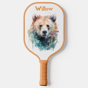 Aquarellbärenkopf Modernes Monogramm Pickleball Schläger