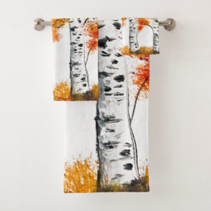 Aquarellbärten fallen Herbst Orangen-Blätter Badhandtuch Set