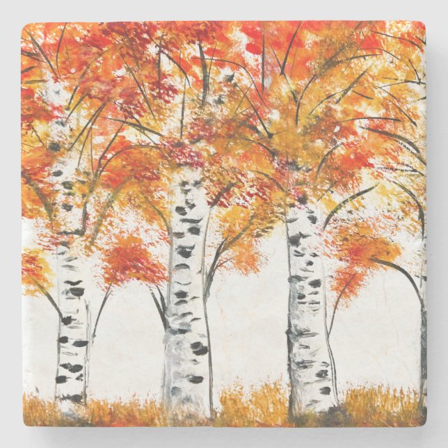 Aquarellbärten fallen Herbst Orangen-Blätter Steinuntersetzer (Vorderseite)