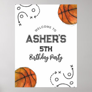 Aquarellbasketball Geburtstags-Willkommenspopster Poster