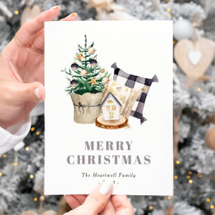Aquarellbauernhof Rustikales Weihnachtsfest Feiertagspostkarte