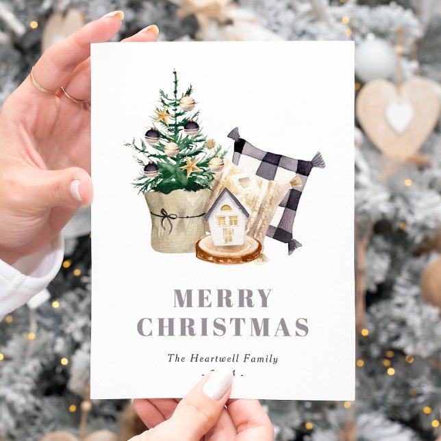 Aquarellbauernhof Rustikales Weihnachtsfest Feiertagspostkarte (Von Creator hochgeladen)