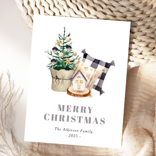 Aquarellbauernhof Rustikales Weihnachtsfest Feiertagspostkarte (Von Creator hochgeladen)