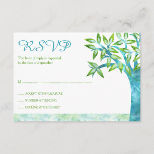 Aquarellbaum Aquamarin Grüner Bat Mitzvah UAWG RSVP Karte