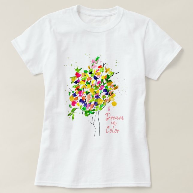 Aquarellbaum bunt abstrakte Kunst T - Shirt (Design vorne)
