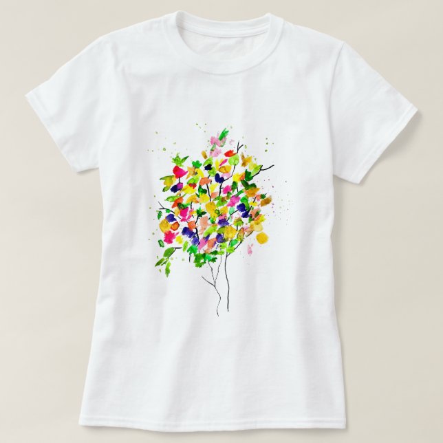 Aquarellbaum bunt abstrakte Kunst T - Shirt (Design vorne)