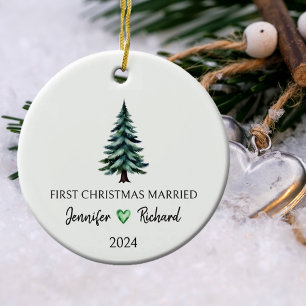 Aquarellbaum Erstes Weihnachtsfest Verheiratet Keramik Ornament