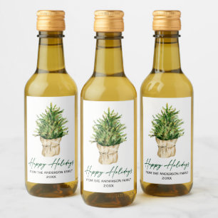 Aquarellbaum Kalligraphie Tinte Minimalistischer U Weinetikett