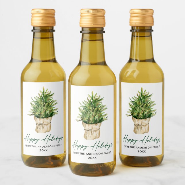 Aquarellbaum Kalligraphie Tinte Minimalistischer U Weinetikett (Flaschen)