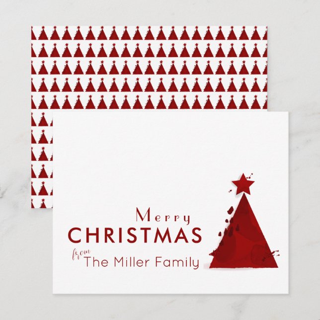 Aquarellbaum Non-Foto Frohe Weihnachtsfamilie Feiertagskarte (Vorne/Hinten)