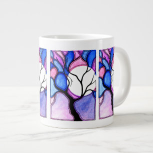 Aquarellbaum und Mond - Blau und Rosa Jumbo-Tasse